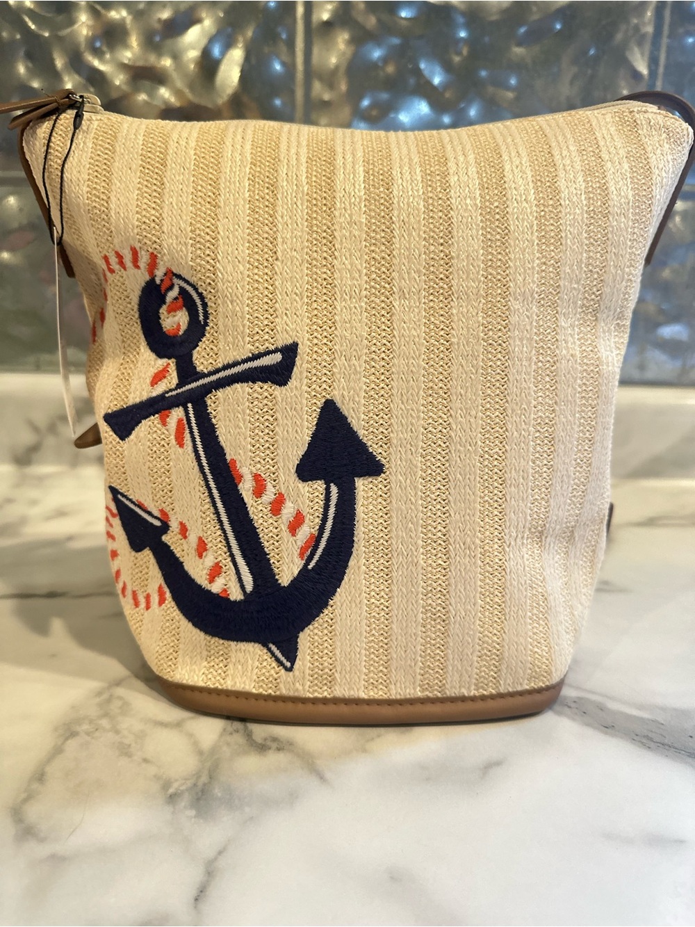 Vera Bradly “Straw Bucket Crossbody” Regatta Anchor pattern.